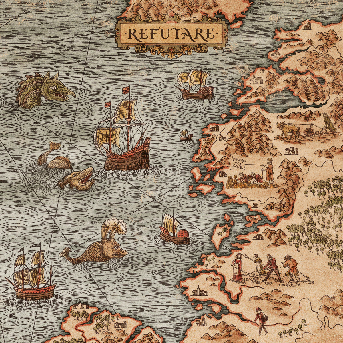 map medieval Renaissance sea monster hetching