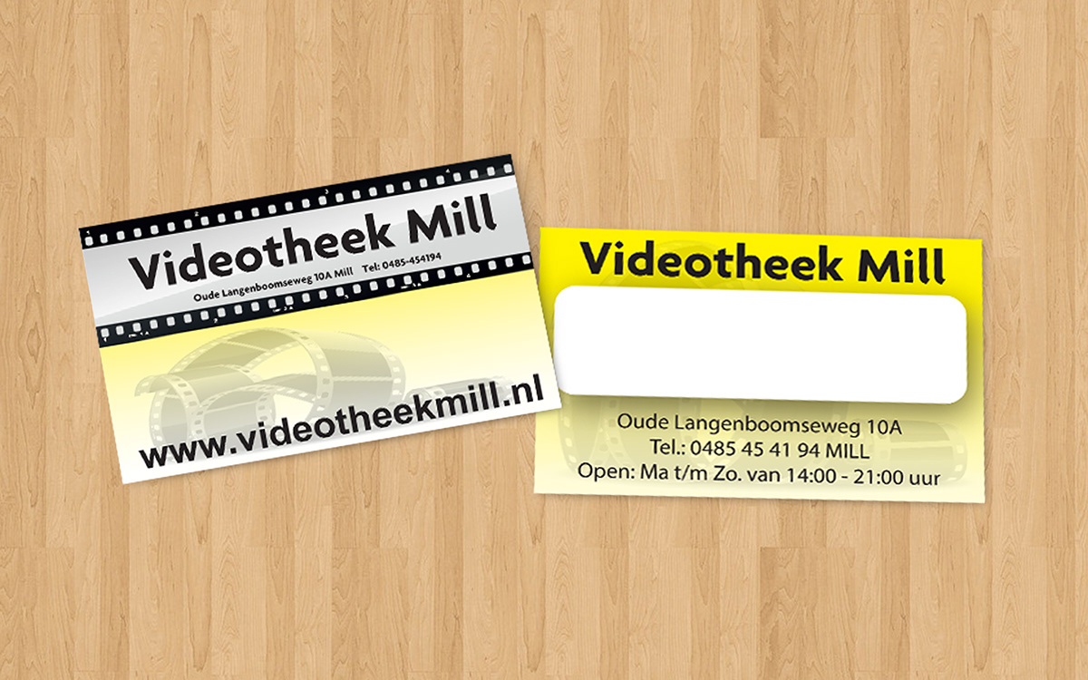 videotheek video store mill stationary brand folder leaflet card