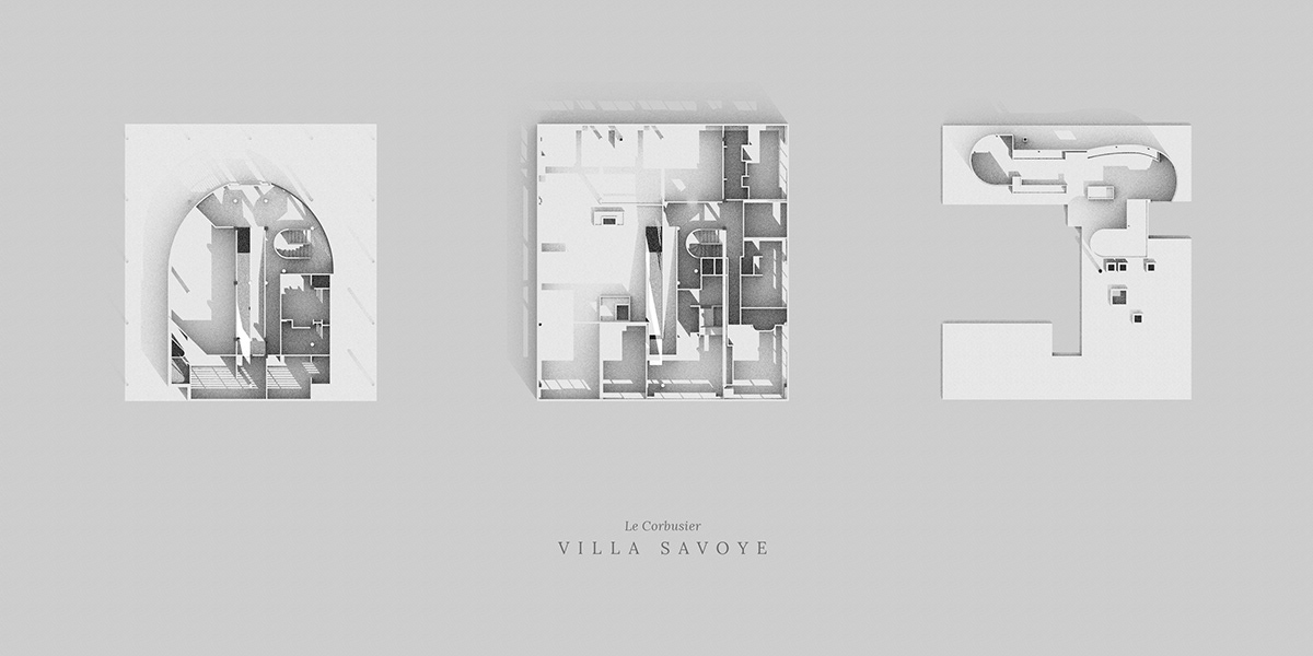 visualization isometrics 3D Villa Savoye Le Corbusier Paris ILLUSTRATION  architecture artwork poster