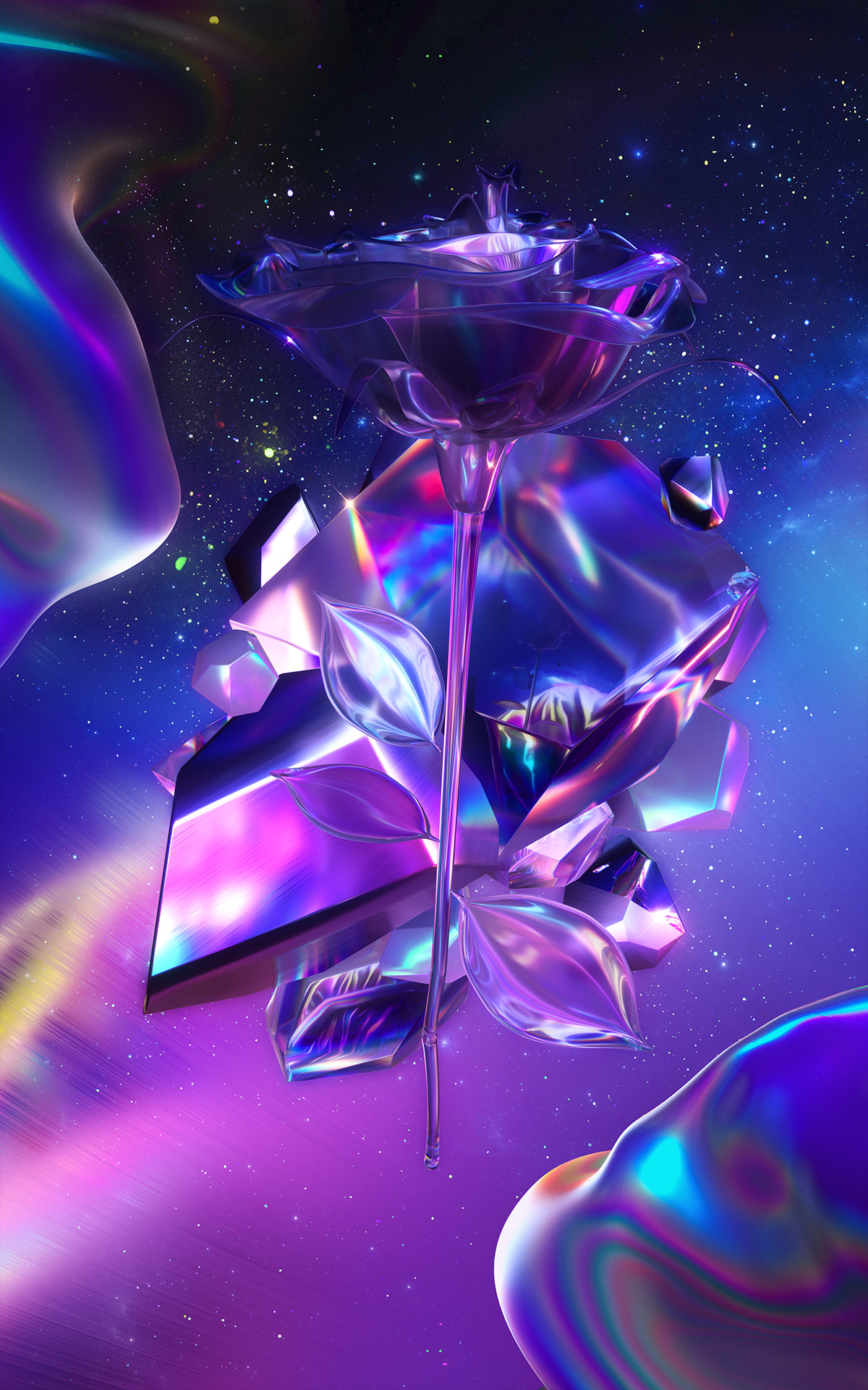 3D abstract cinema4d crystal digital flower octane rainbow rose Space 