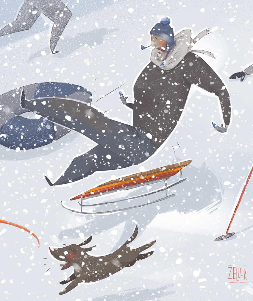 snow funny winter slope Winter Games book illustration active rest liesure Ski children