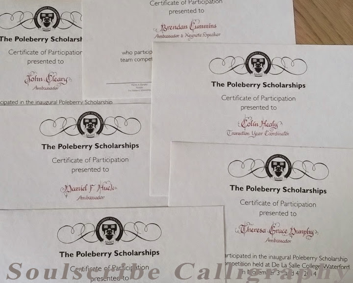 Certificates Inscription Wexford waterford Event lettering