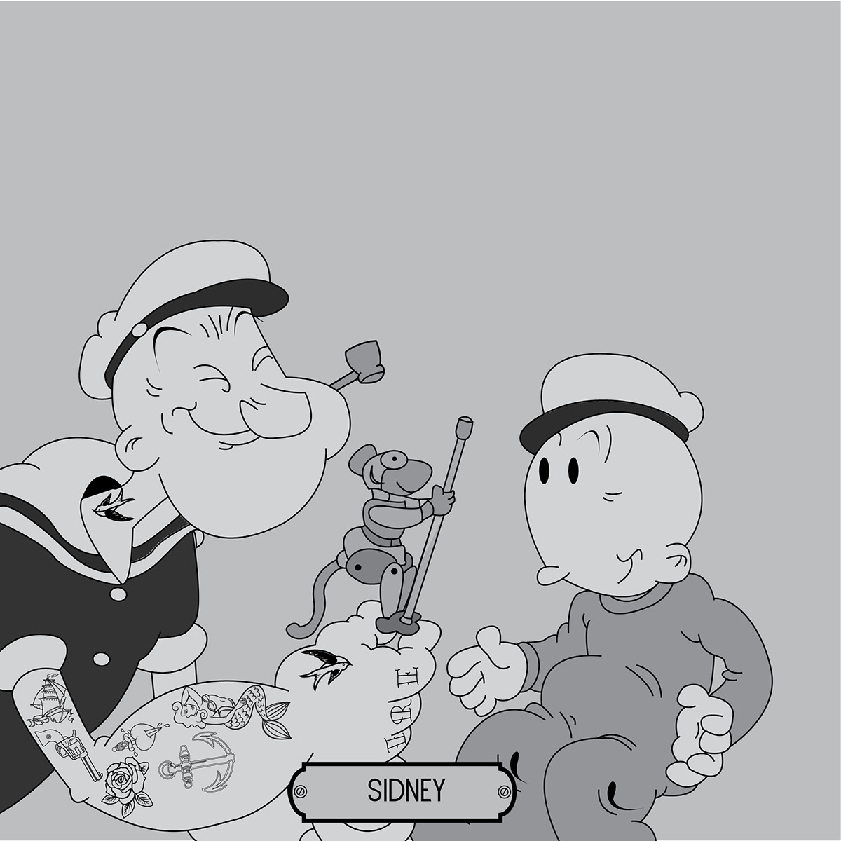 cartoon graphic design gift poster Popeye black and white
