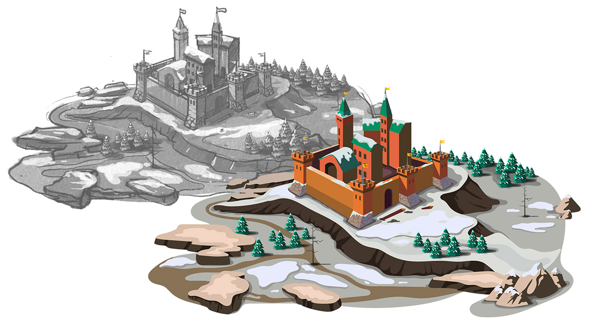 art Castle Digital Art  game design  Island Level Design map design sketch snowy Teutonic Knights