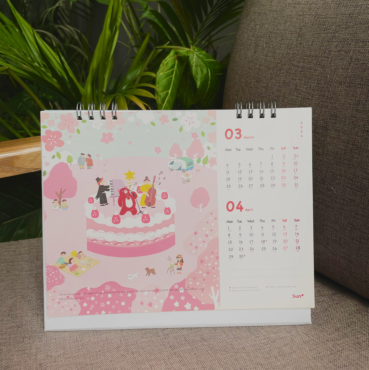 calendar 2024 calendar Graphic Designer ILLUSTRATION  vietnam japan festival sakura pink Cherry Blossom