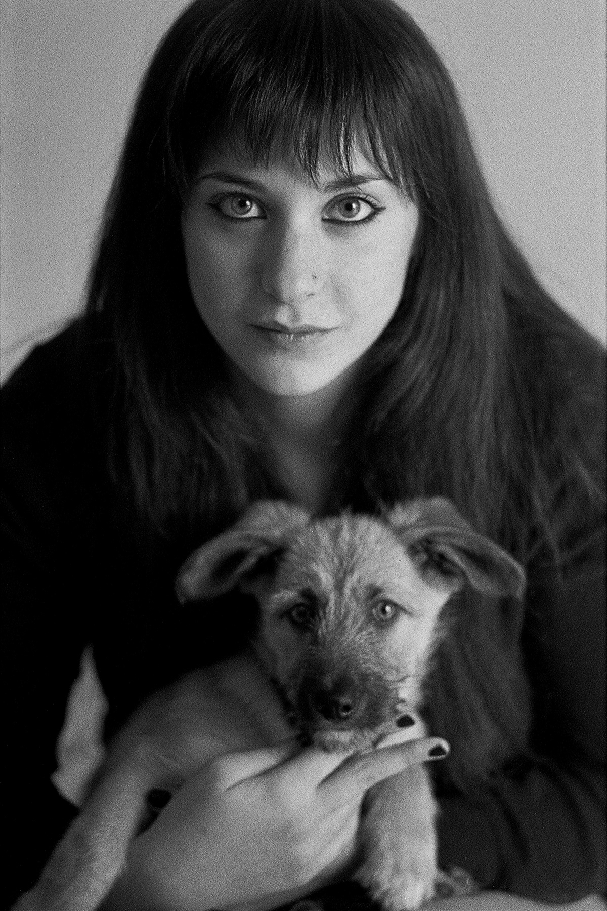 black and white analog photography constantinos k portrait dog puppy girl rollei RPX400