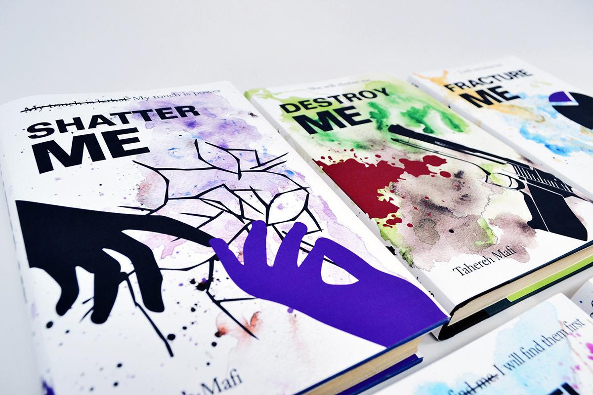 book covers shatter me Tahereh Mafi fracture me destroy me Unravel Me ignite me book design mixed media