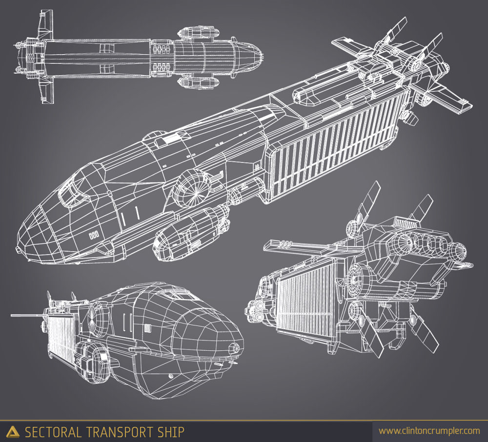 ship Space  clinton Crumpler Transport sci-fi spaceship Halo digital stars Planets moon earth game poly