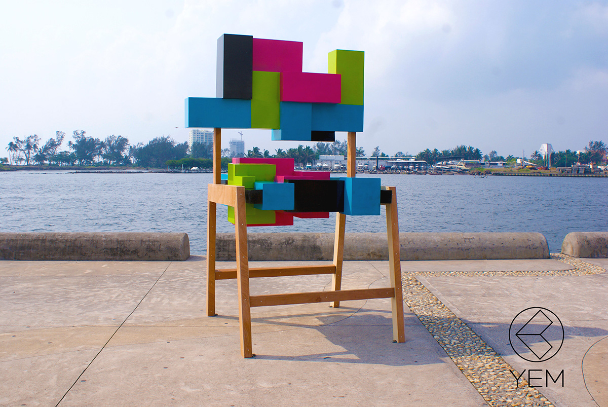 architectural Urban sculpture chair color Mexican scale wood