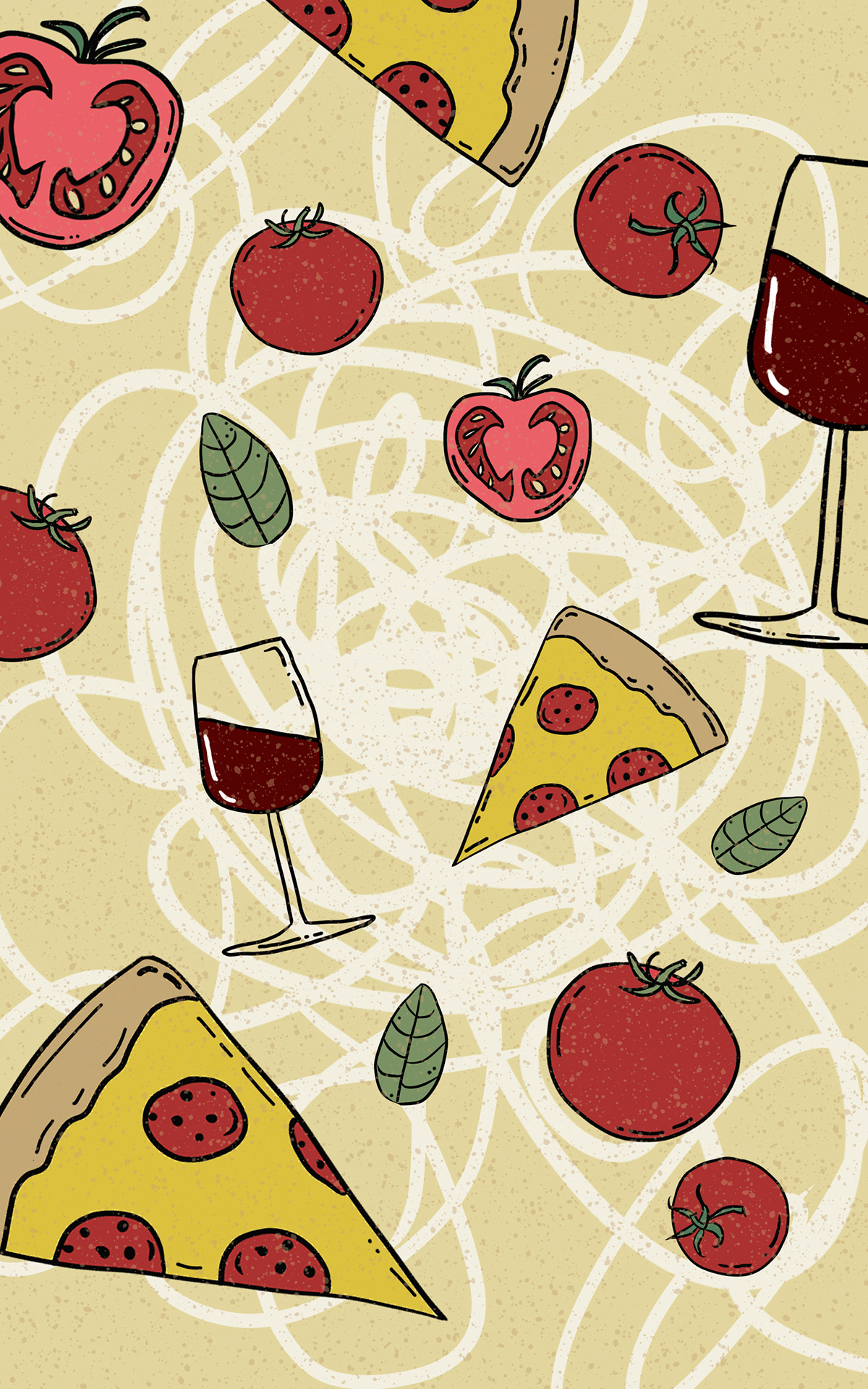 doodle ILLUSTRATION  digital illustration CLIP STUDIO PAINT vladivostok MORNING Italian food Pizza wine tomatoes
