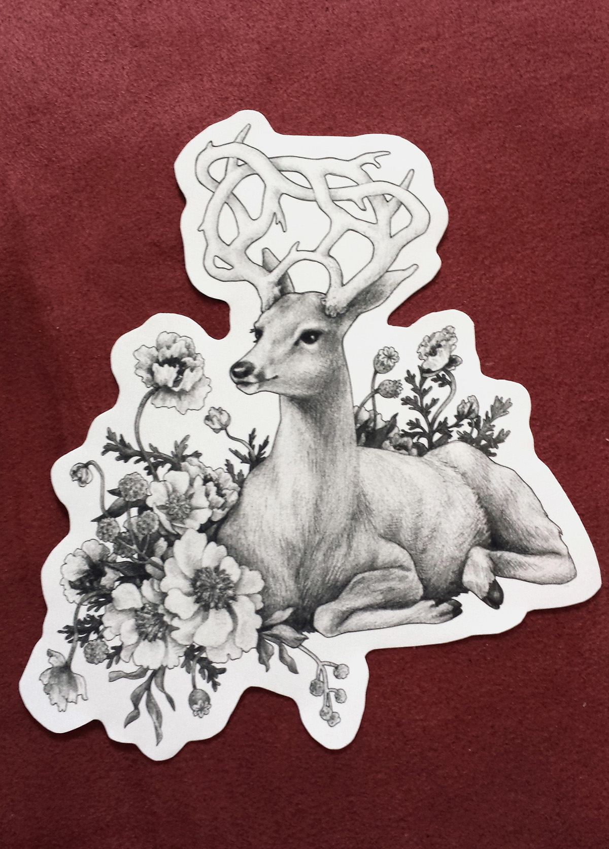 stickers vinyl printed Monochromatic FOX dog Nature botanical figural feminine