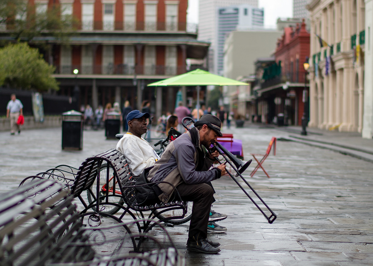 buskers french quarter frenchmen street musicians new orleans Nikon Df Street Artists trombonist TRUMPETER