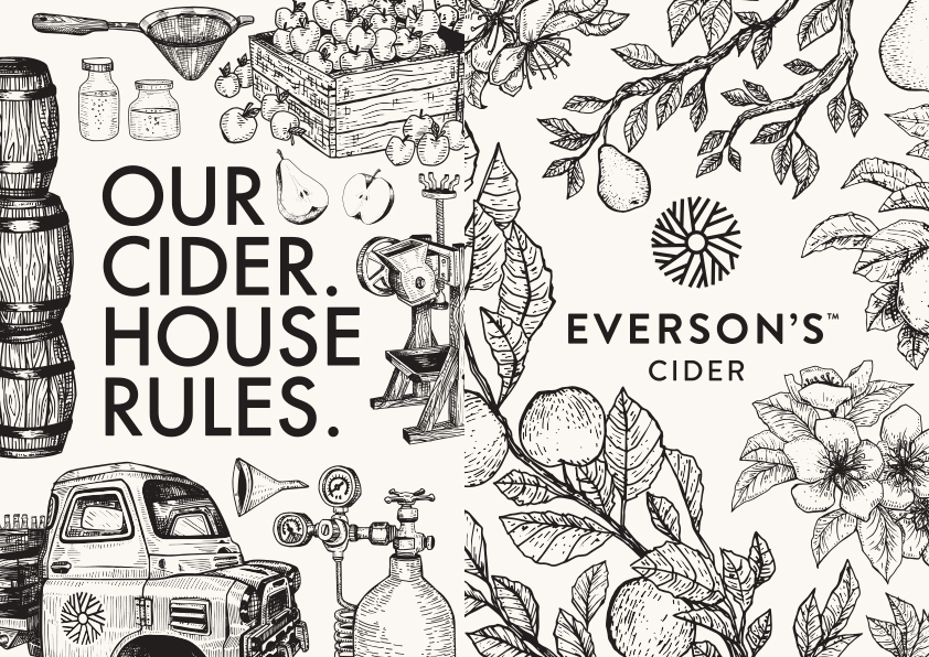 everson's cider hand crafted hand drawn process Cider Making brewery Label beer etching monochrome south africa cape town gnarr