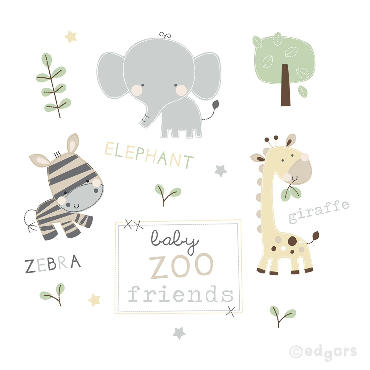 newborn infant unisex Layette baby applique print pattern Embroidery Character animals zoo