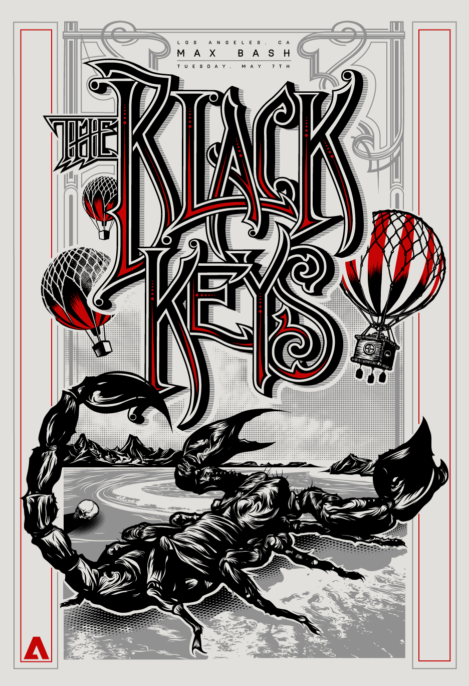 Black Keys Brian Yap adobe adobe ideas scorpion balloon poster band poster letterpress lettering