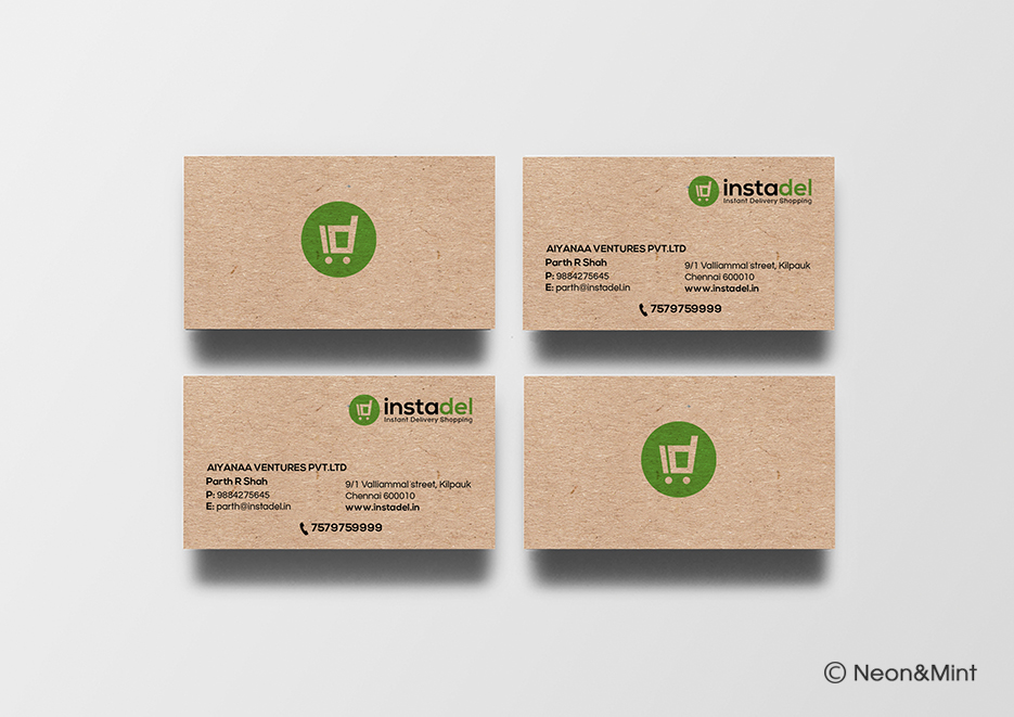 online Supermarket instant delivery Shopping cart monogram initials green logo campaign Stationery brown eco-friendly