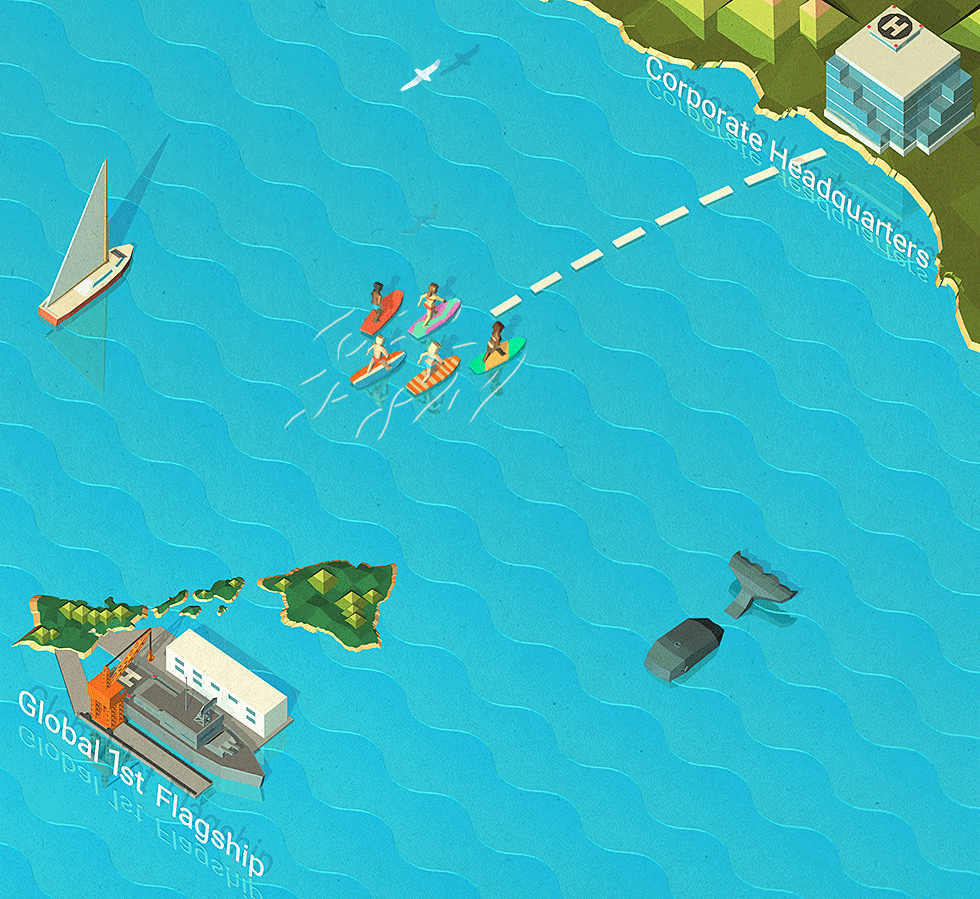 HAWAII lowpoly 3D cartoon Isometric Ocean Whale serfer