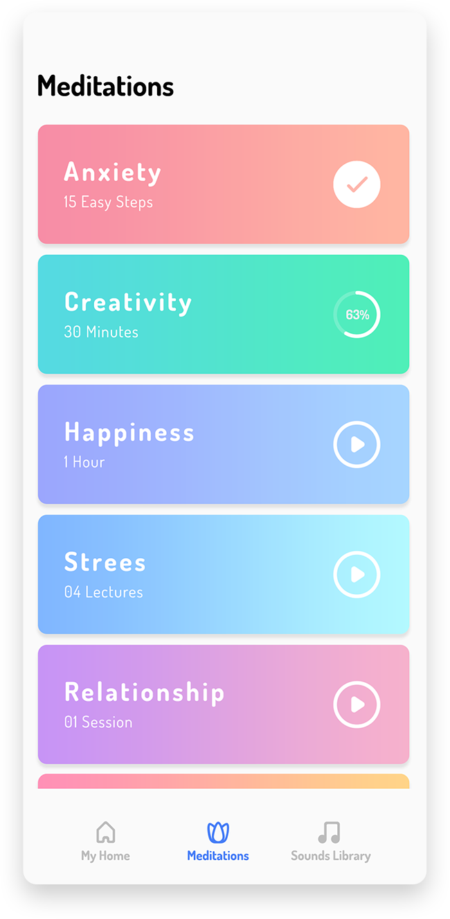 meditation iOS App app ui app design Music UI music app ui design feeling flat ui minimal app