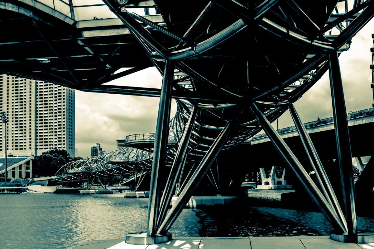 singapore footbridge metals glasses gaujour blue architectural Urban