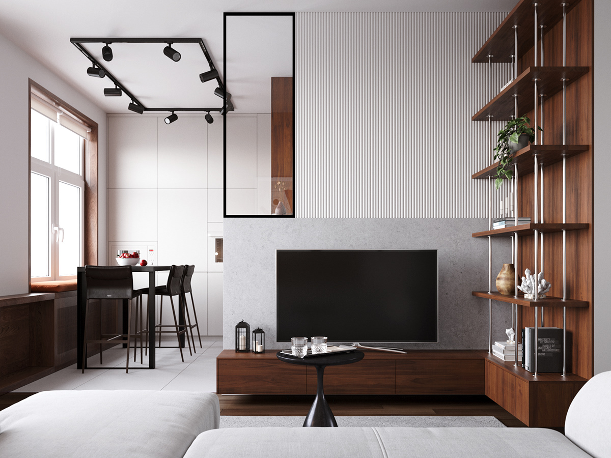 3ds max archviz CGI corona interior design  kitchen design modern Render small apartment visualization