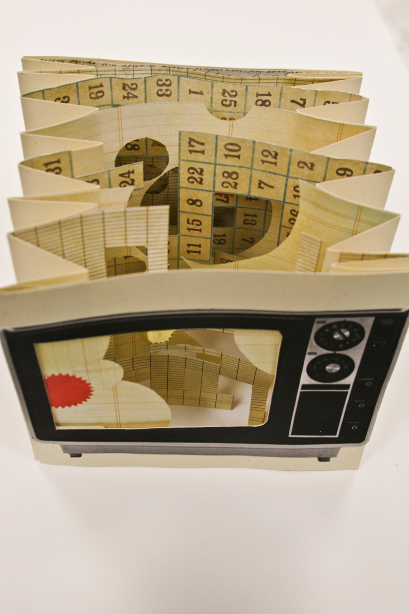 Bookbinding tunnel book graphic nostalgia tv numbers layers paper