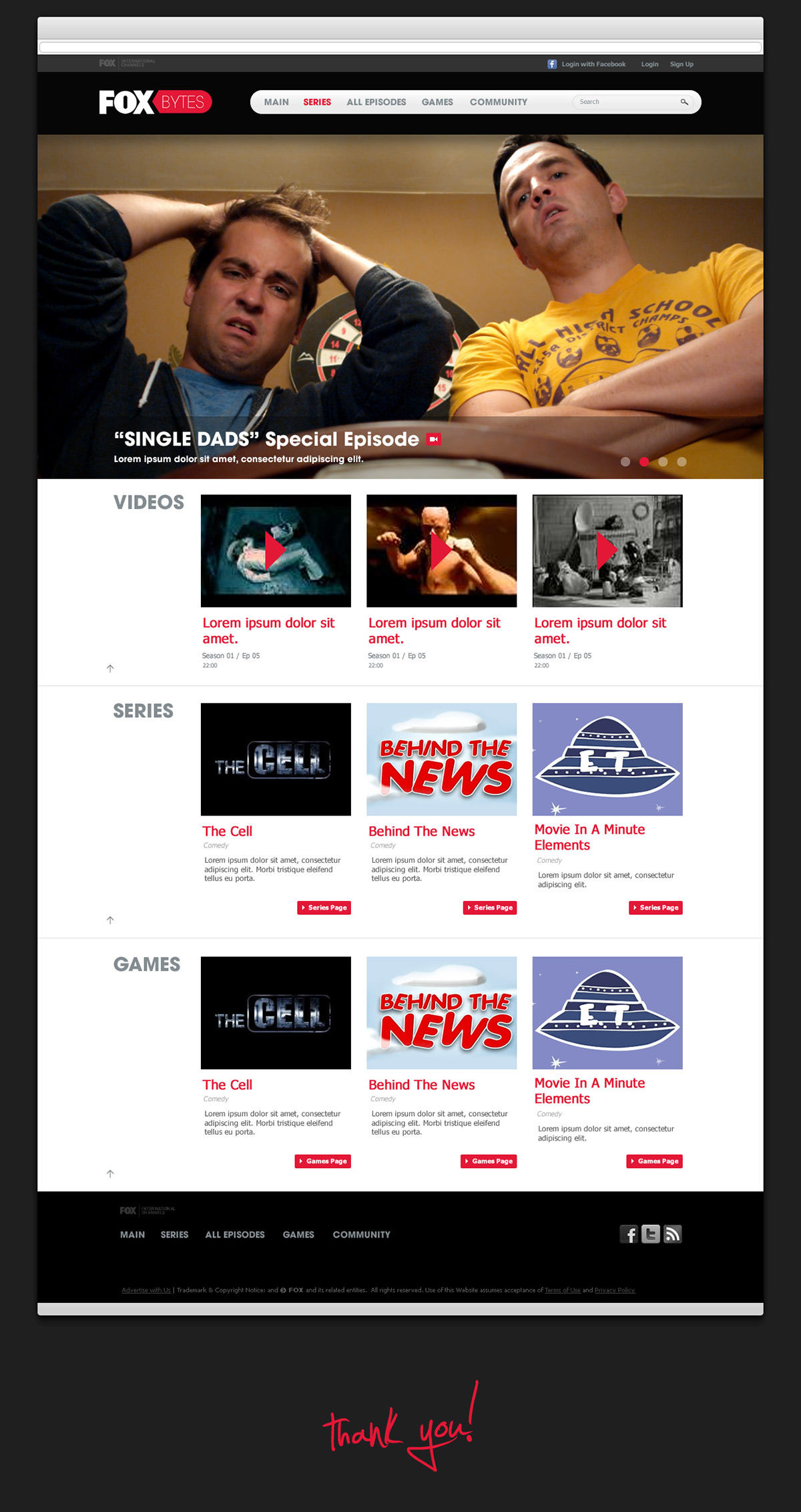 online Web Website digital tv television community user interface UI ux clean series FOX foxbytes media