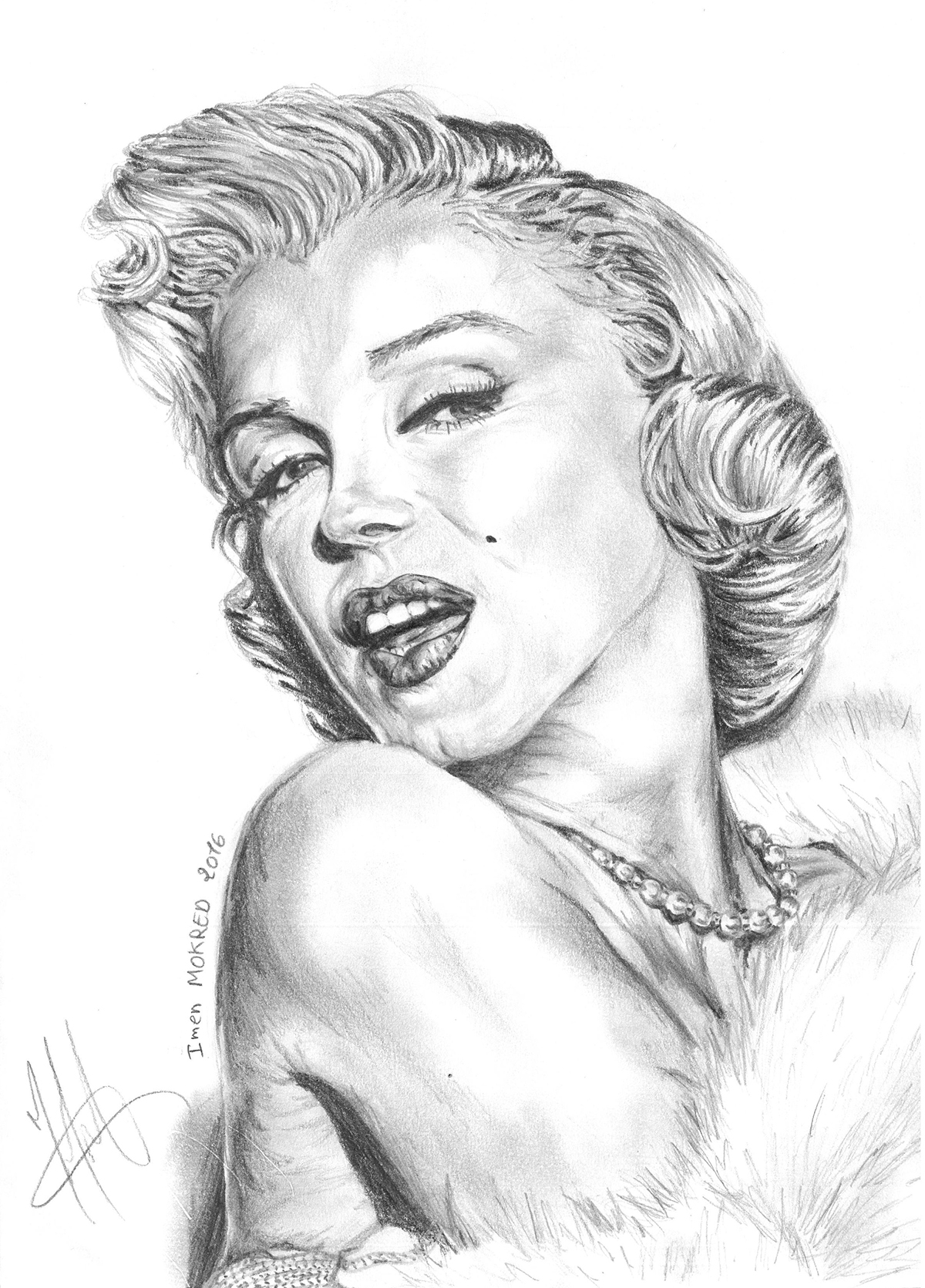 Marilyn Monroe Claudia Schiffer elvis presley beatrice dalle Christoph Waltz portrait pencil black & white Drawing  stars