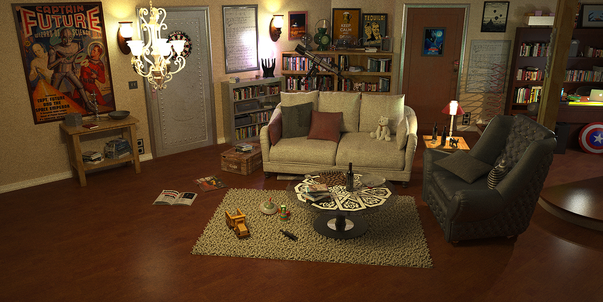 Interior einstein room house salon interior render rendering teddy bear