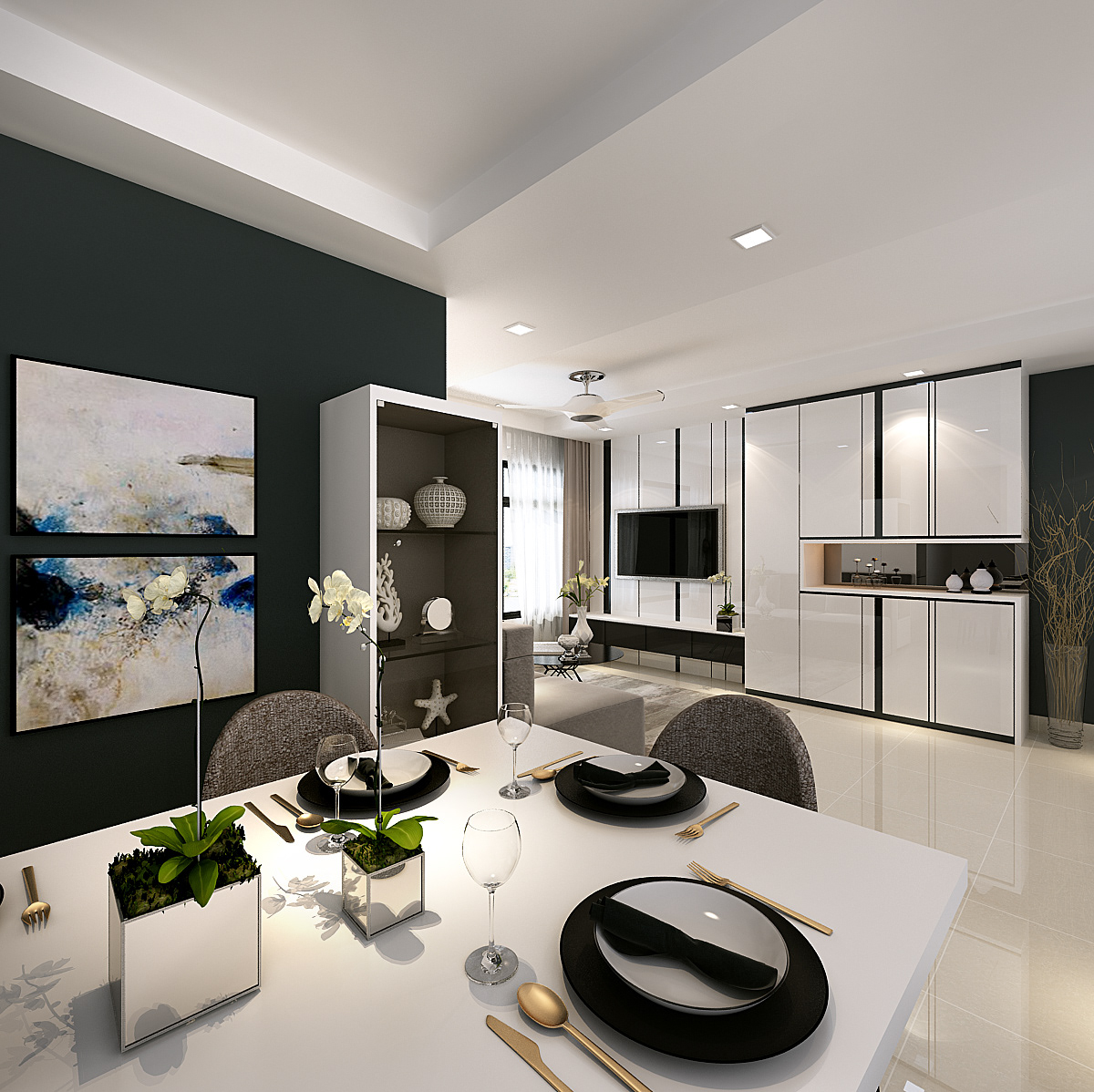 singapore hdb modern renovation interior design  living room kitchen bedroom