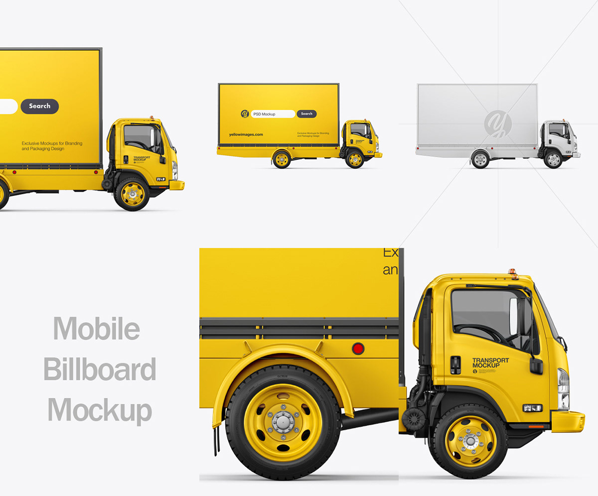 Advertising  billboard commercial Custom customized mobile Mockup side view trailer psd