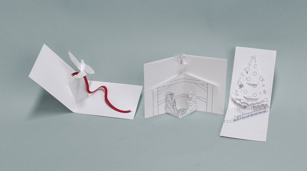 pop-up Paper Engineer card Christmas nativity dove noel cut out