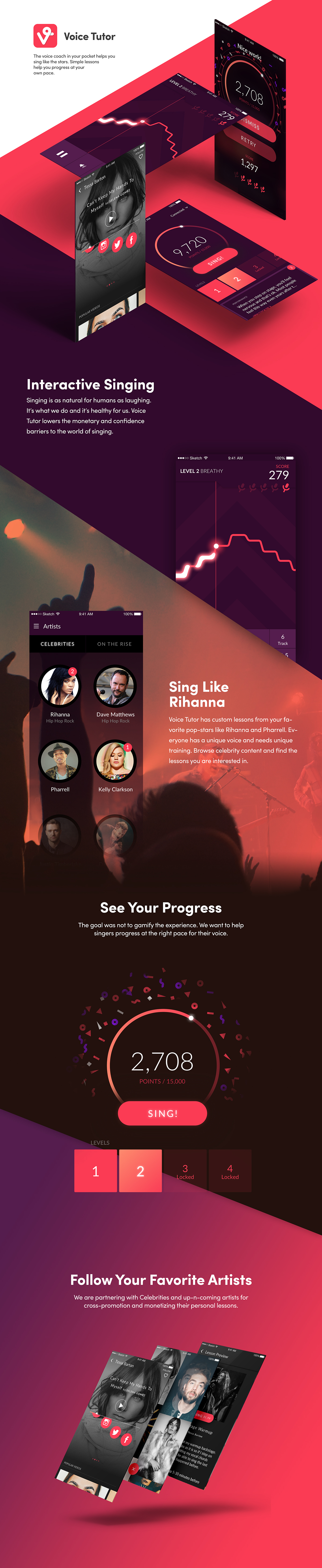 Adobe Portfolio app ios Singing Sing Audio Singer community record voice iphone orange pink purple gradient