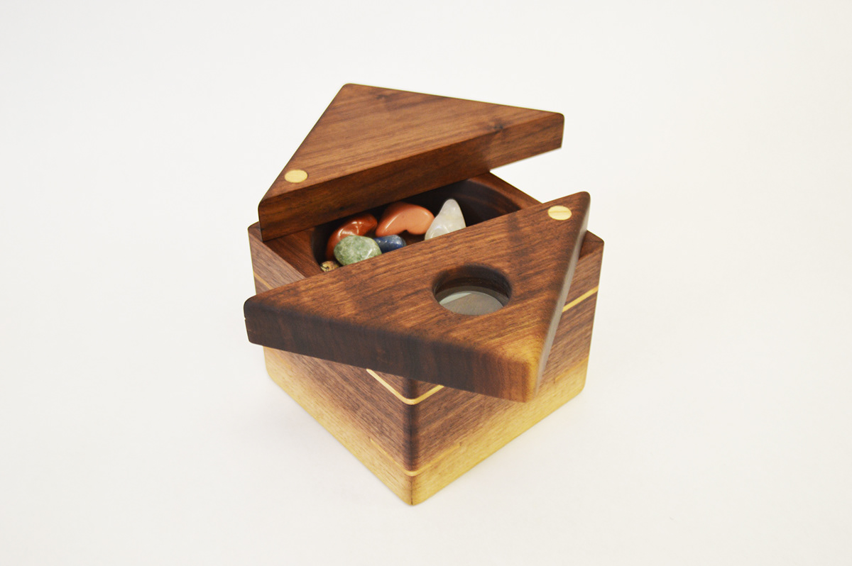 furniture design risd walnut box container glass plexiglass ash gemstones stones