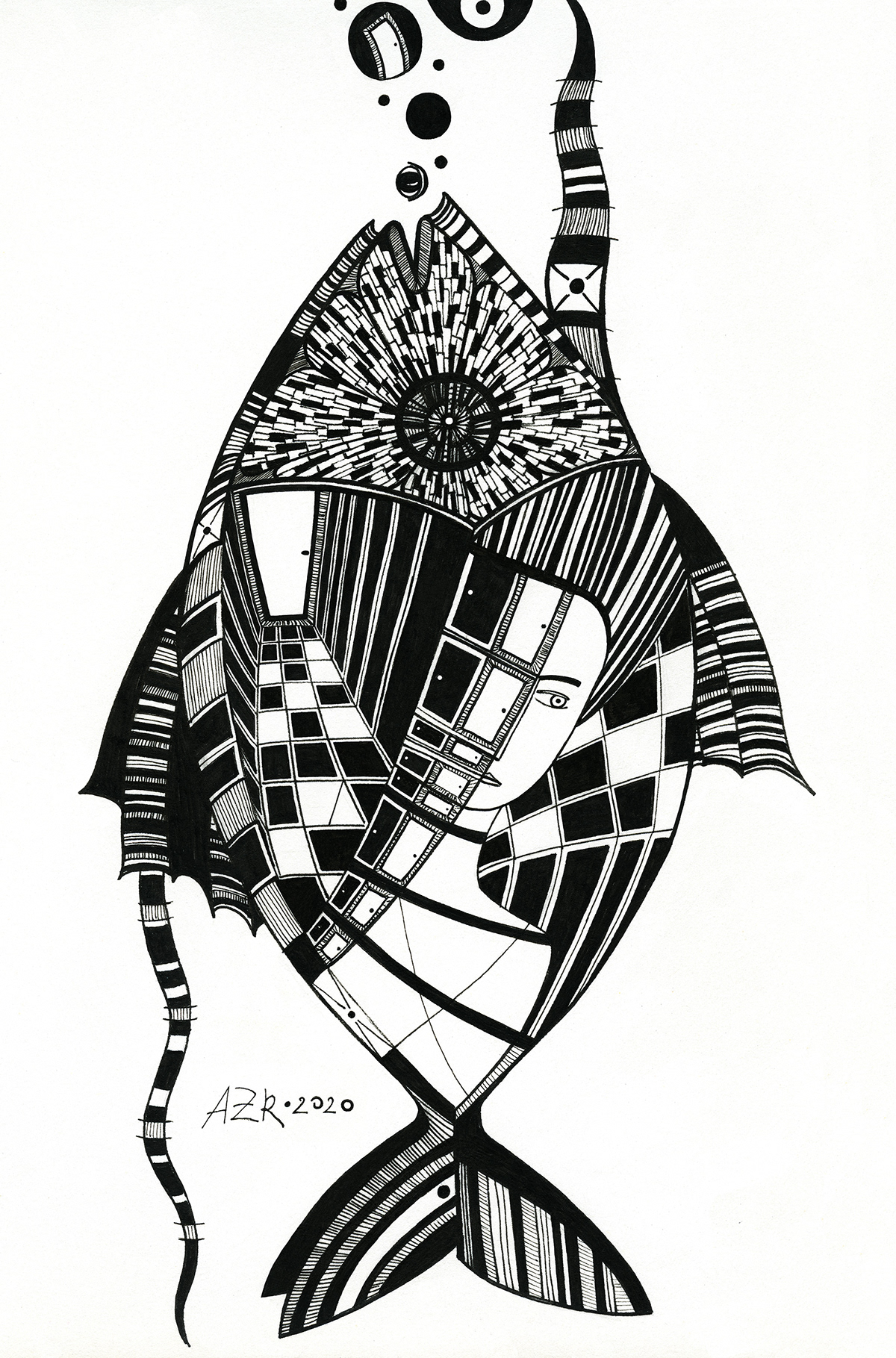 Doors fish graphic ILLUSTRATION  mind traps surrealism symbolism woman