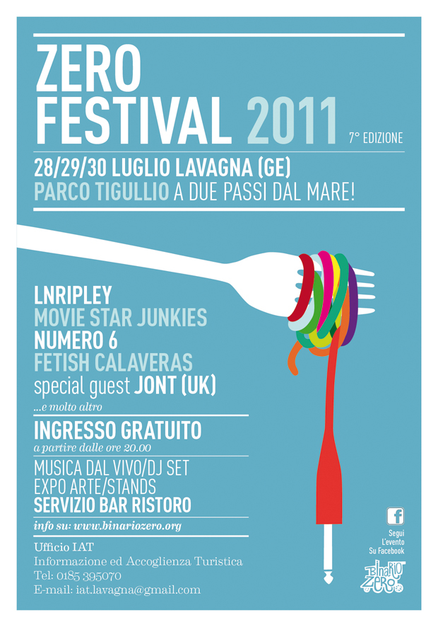 fork spaghetti wire live blue festival summer Food  rock Italy eat poster