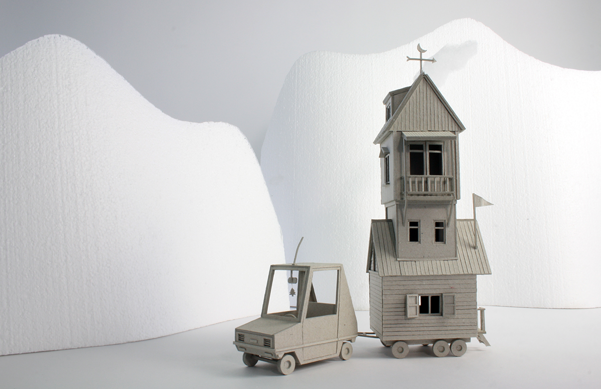 cardboard car camper house toy spijkstaal spijkstaal elektro set Miniature model grey