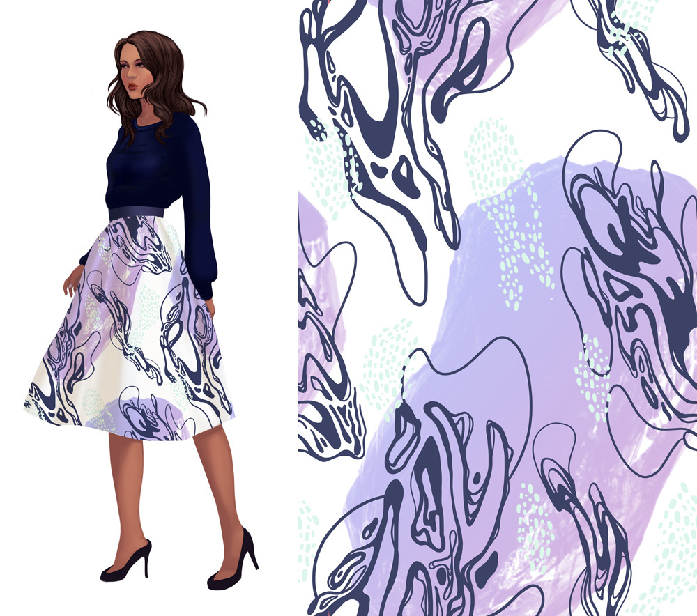 textile surface design print pattern fashion illustration fabric skirt design marbel
