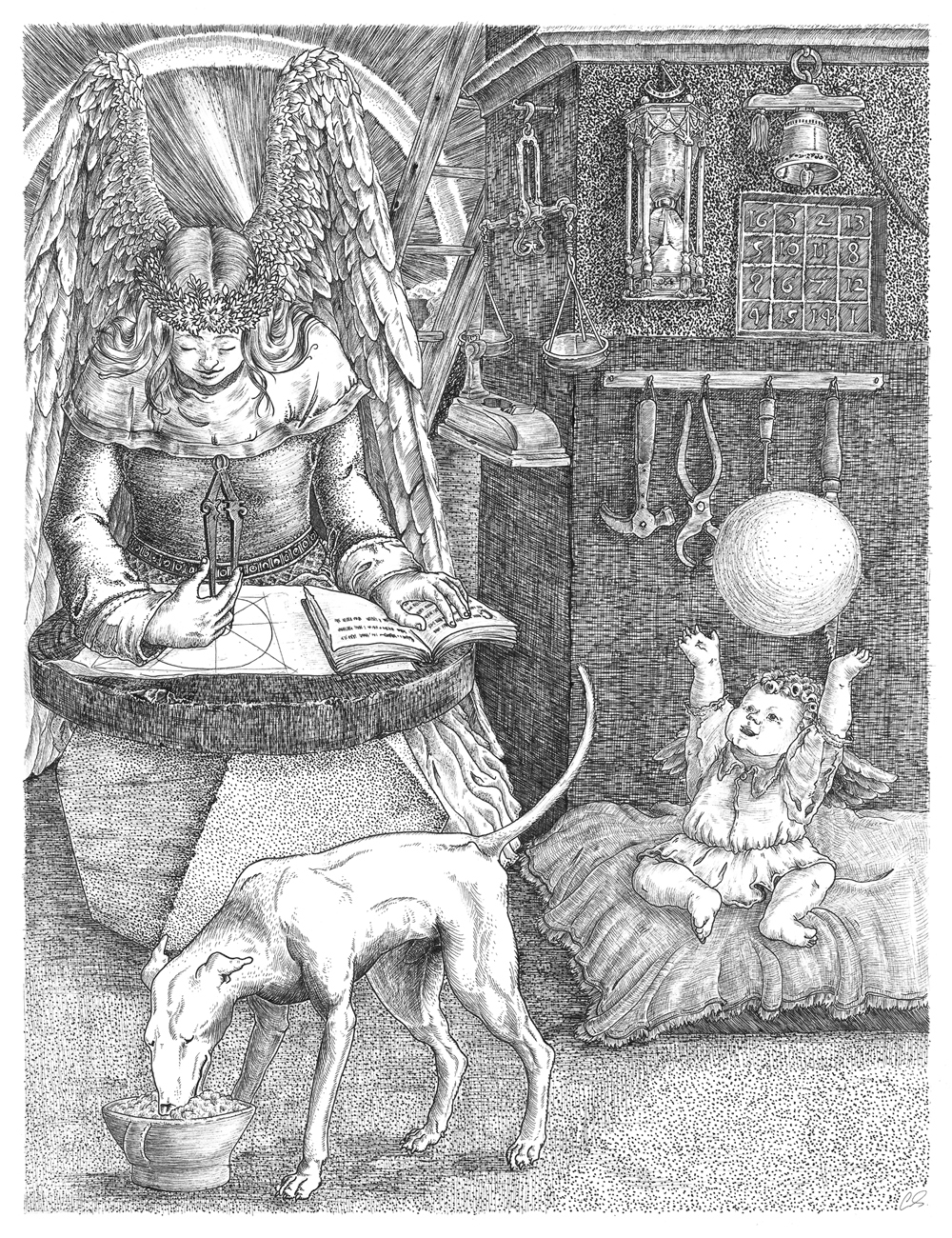 durer durero angel heal ink psycology psycotherapy depression activation dog wings activities Order disorder engraving
