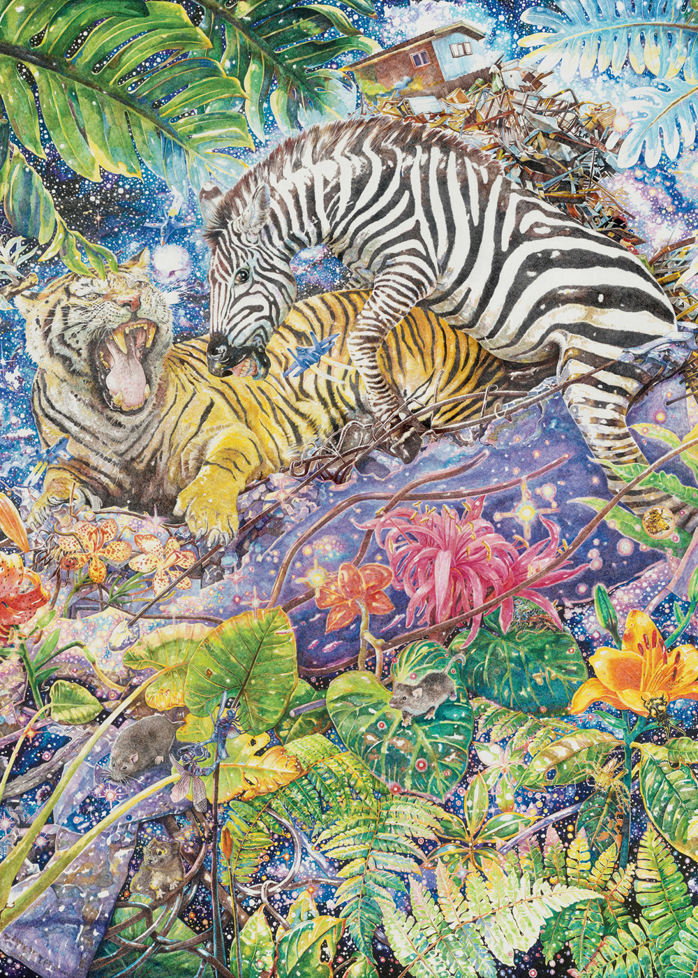 tiger zebra garden dream surrealism Hand Painted