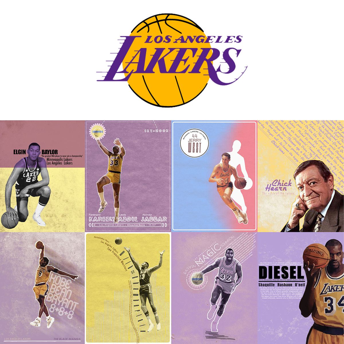 Los Angeles Lakers Lakers Laker Legends NBA Shaquille O'neil chick hearn wilt chamberlain Elgin Baylor Kobe Bryant Jerry West MAGIC JOHNSON Kareem Abdul Jabbar