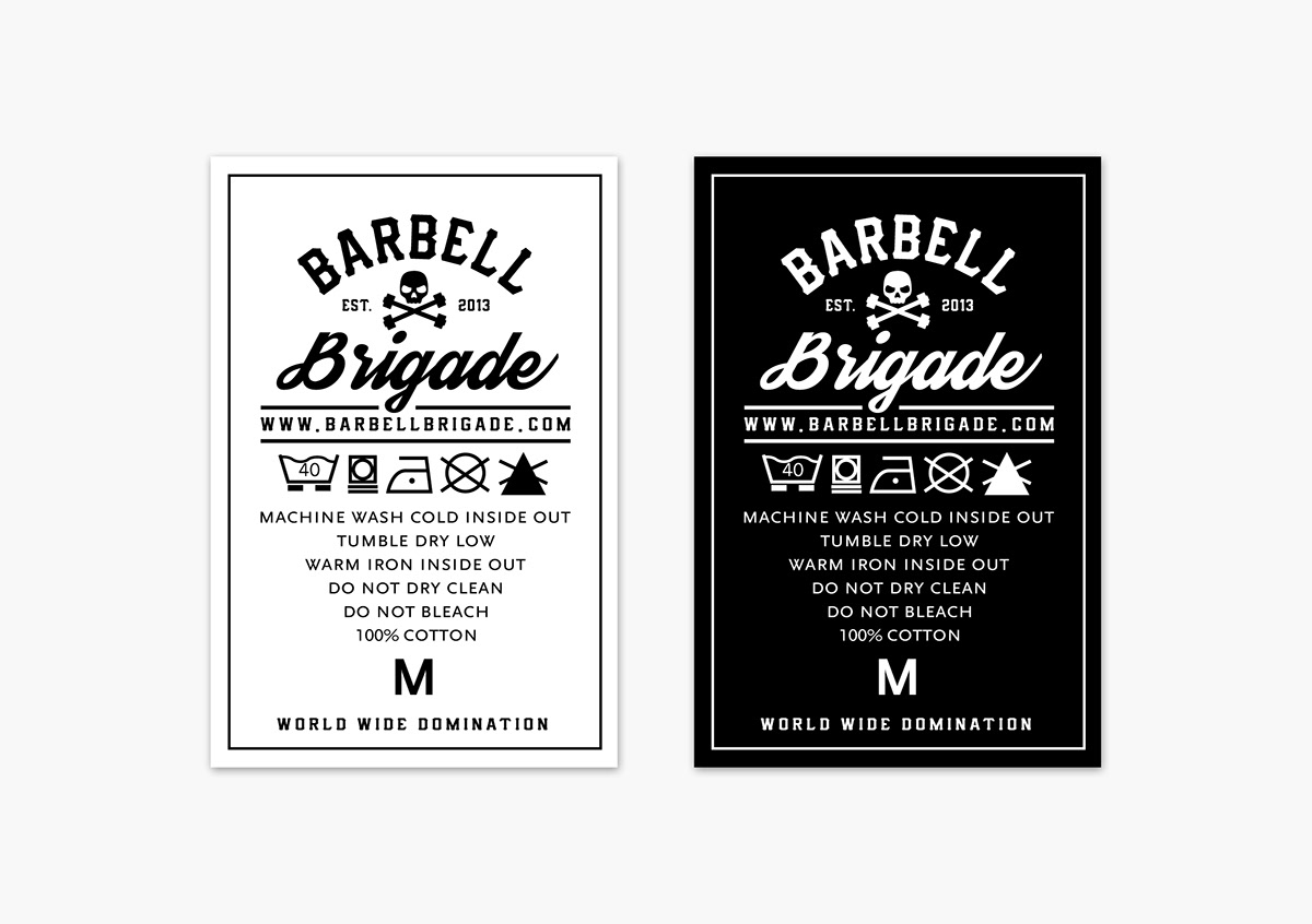 barbell brigade barbell streetwear textile tshirt tee caps Label tag design