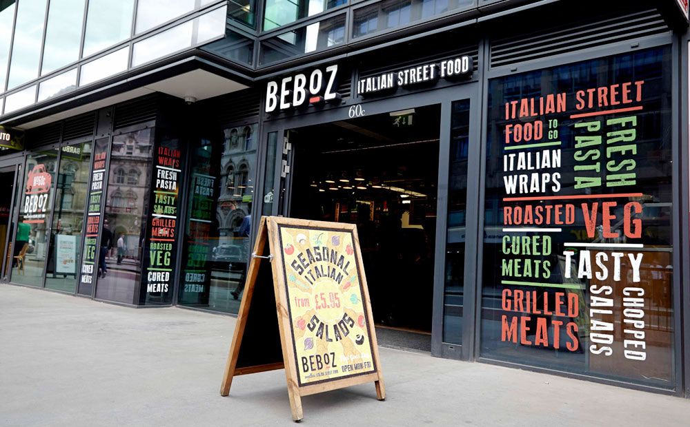London beboz design branding  fastfood UK Italian food print menu Outdoor
