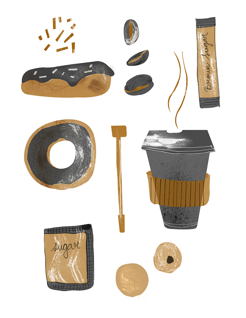 illustrate textures Donuts Good yum ink Food  Coffee