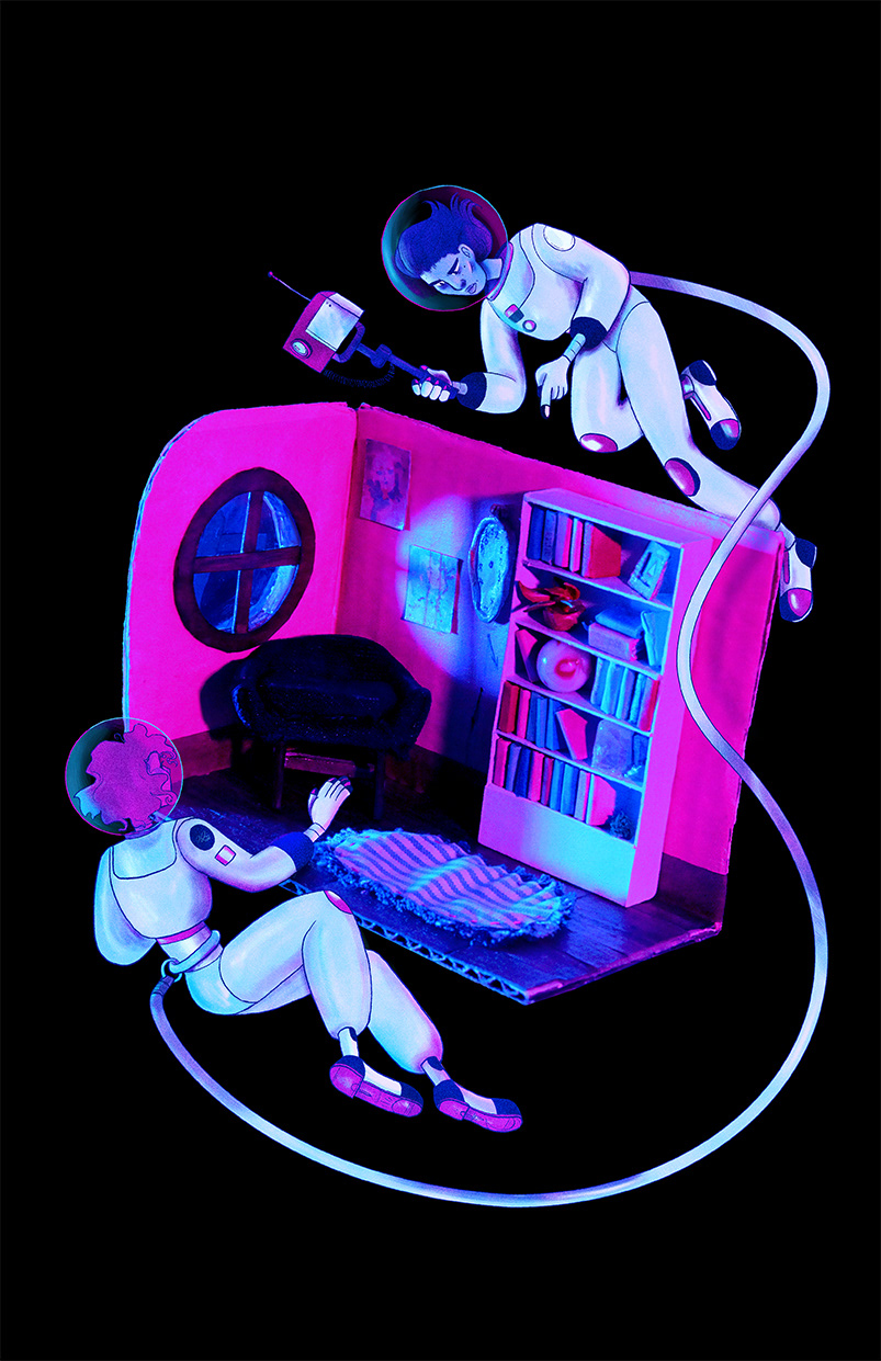 astronauts mixed media neon