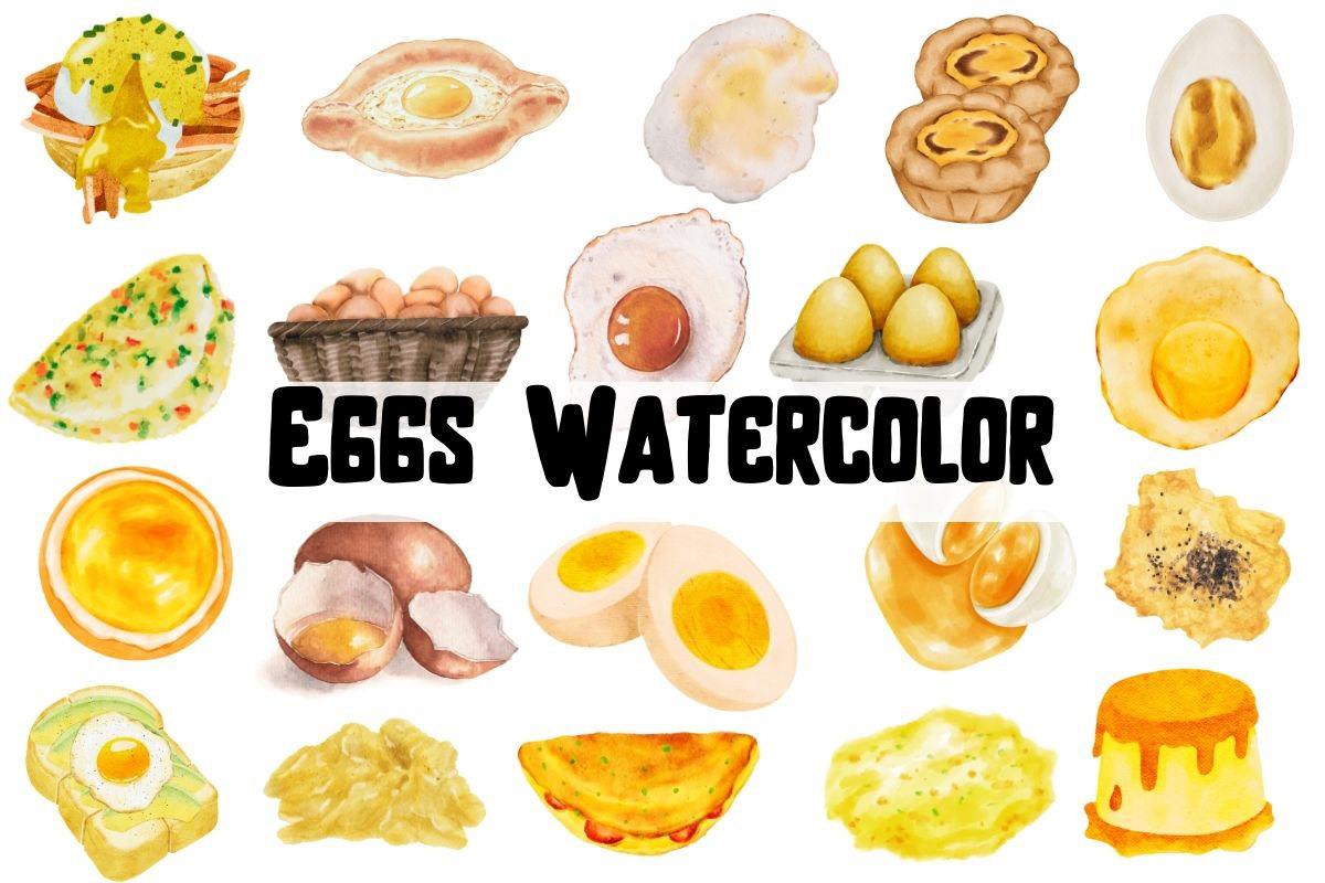 omelette Eating  ILLUSTRATION  Isolated Food  watercolor Drawing  egg Omelette Clipart Watercolor Eggs