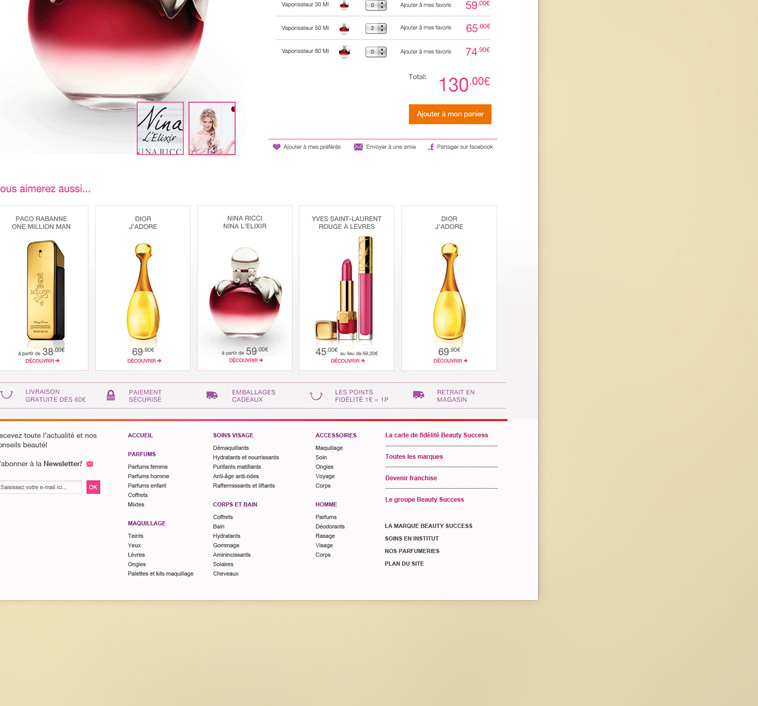 cosmetics Parfumes beauty success Web design UI ux ia information Ecommerce grid Layout French