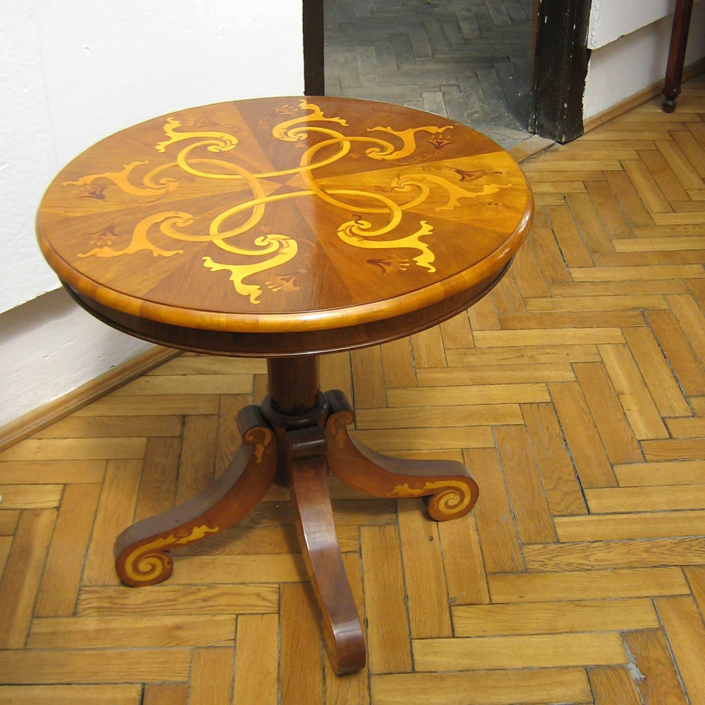 table stylised furniture wood inlaid