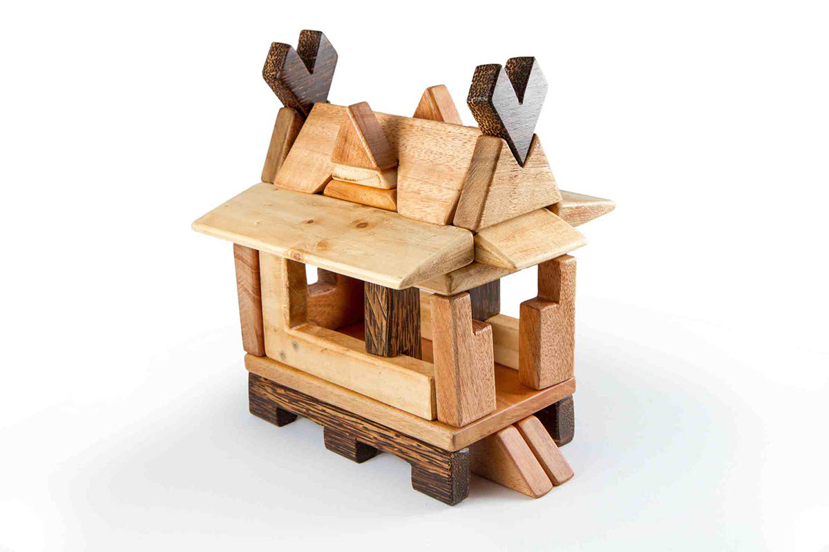 Traditional house indonesia riau wood toy wooden toy Stackable