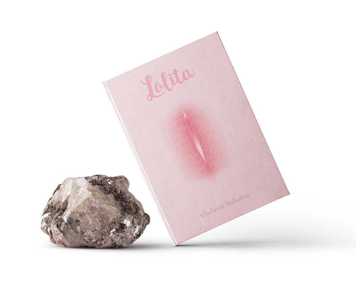 book cover vladimir nabokov pink lolita brain minimal vector book cover book design