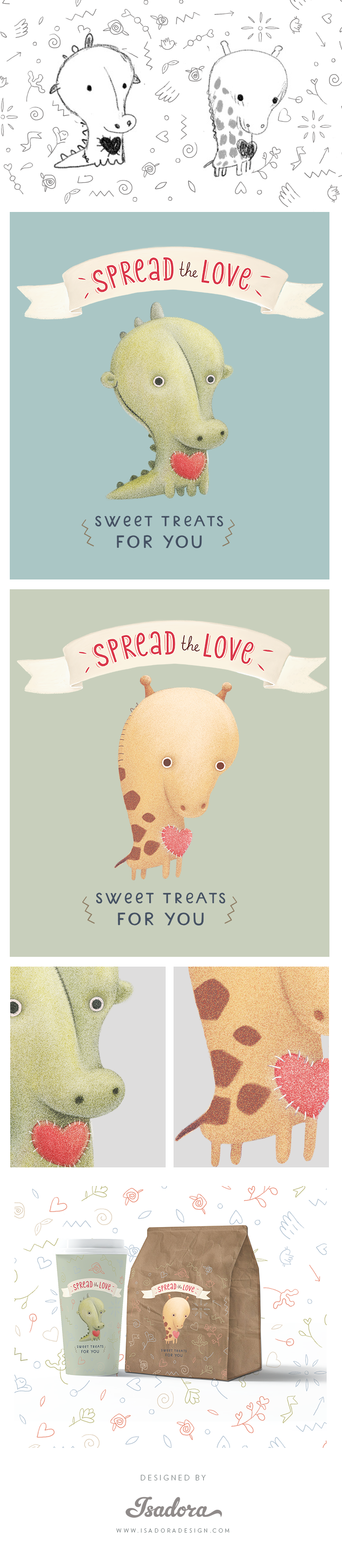 hippo dragon Character animal Coffee valentines giraffe package design doodles cartoon Mug  Love cute